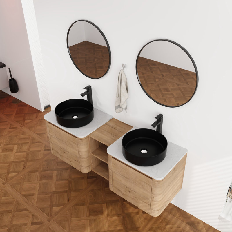 Meuble-lavabo double 60 po avec comptoir en quartz, 60"