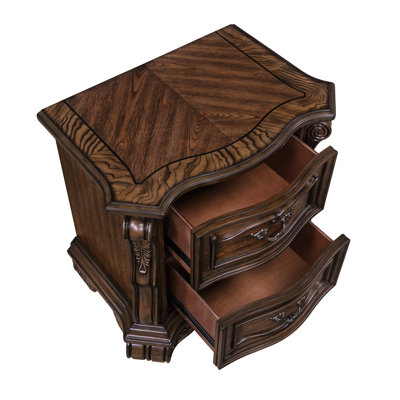 Armoire de chevet traditionnelle de luxe brun foncé, 2 tiroirs, décor doré, mobilier de chambre à coucher, sans assemblage, style rétro, matériau en bois, profondeur de 30,5 po, largeur de 20 po, hauteur de 29,5 po avec table de chevet