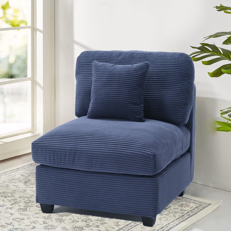 Zayva Corduroy Fabric Middle Module Seat For Modular Sofa Sectional Couch Accent Armless Chair, Dark Blue Corduroy 