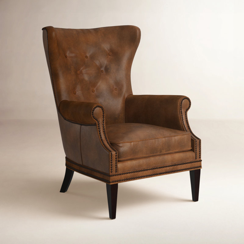 Maya Wingback Chair, Brown Genuine Leather