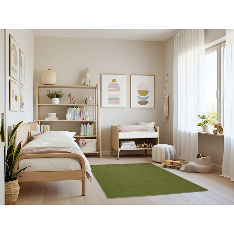 Machine Washable Solid Green Area Rug, Rectangle 3' x 5'