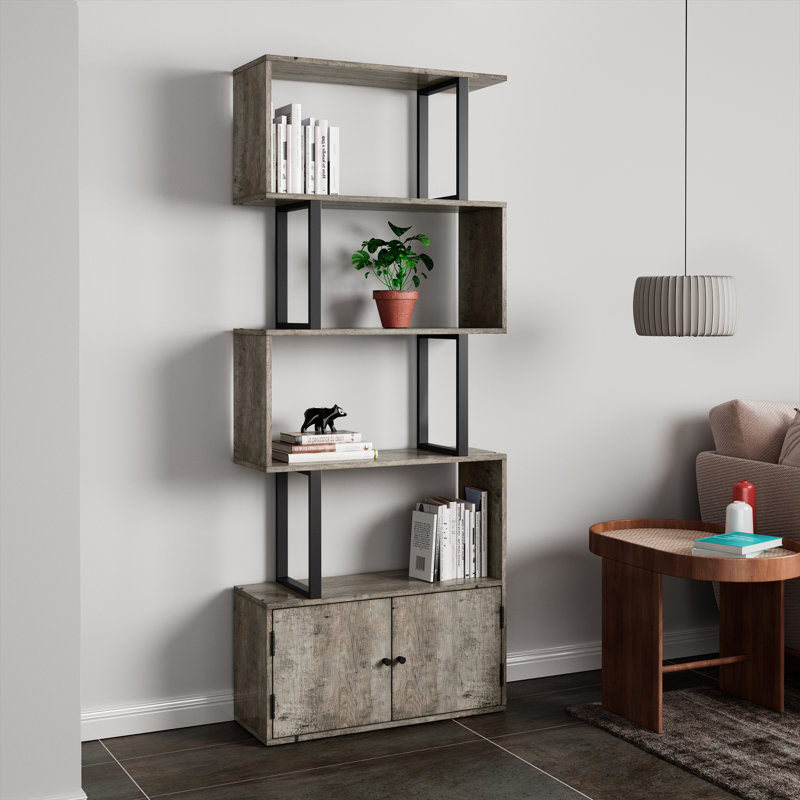 Urbain 174.5cm H x 70cm W Geometric Bookcase, Grey/Black