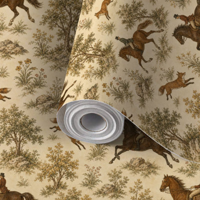 Peel and Stick Wallpaper Contact Paper Vintage Hunting Scene Foxes Self Adhesive and Removable 24in x 118in(60x300cm)