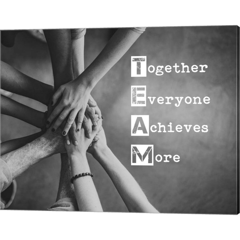 «Together Chacun Achieves More - Stacking Hands Grayscale By Color Me Happy», art mural sur toile