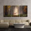 «Fallow Deer Stand in a Dreamy Misty Forest», ensemble de 3 reproductions sur toiles tendues-56497954