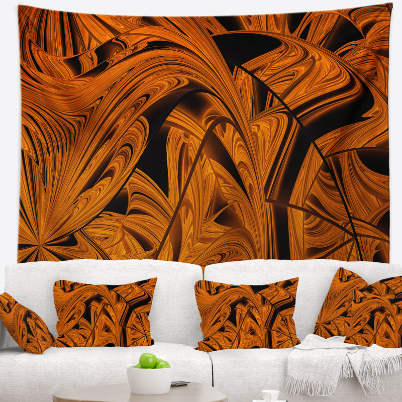 Tapisserie abstraite à motif floral fractal brun éclatant, H 50 po x l 60 po