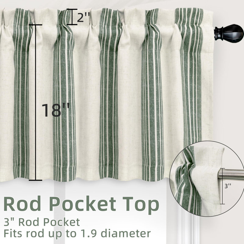 Akhill Striped Tailored Window Valance, 52" W x 18" L, Loden Green