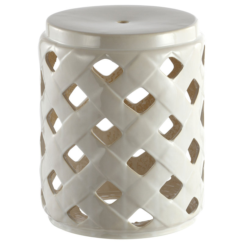 Cream Ceramic Cut-Out Pattern Accent Stool