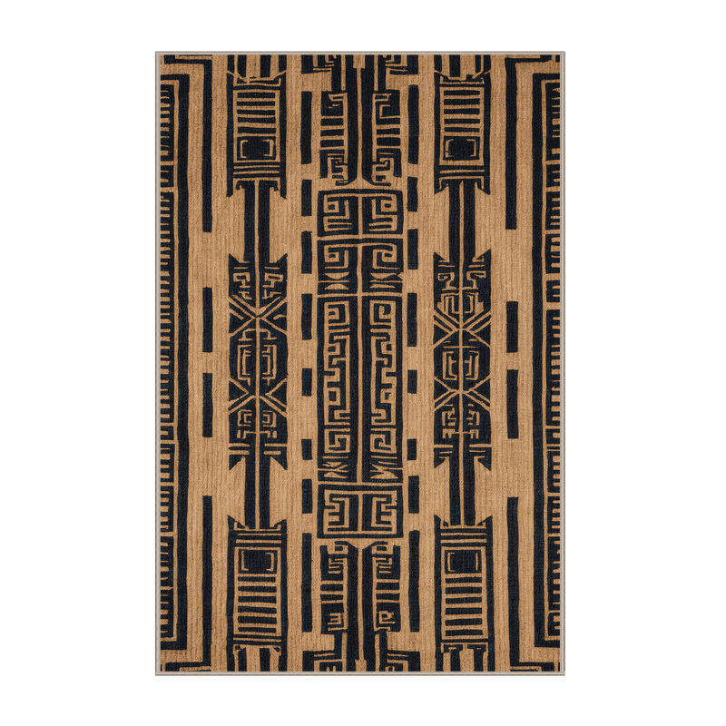  Tapis hawaïen lavable à motifs géométriques Tiki, Tapis de couloir 2 pi x 4 pi