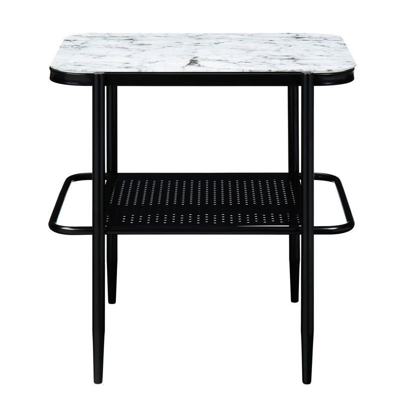 Table d'appoint 3 pièces: Style moderne avec verre imprimé en marbre blanc et rangement élégant en métal trempé 3