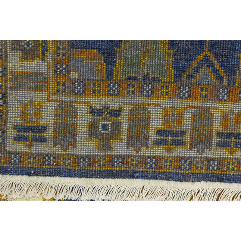 Tapis bleu / brun en laine noué à la main