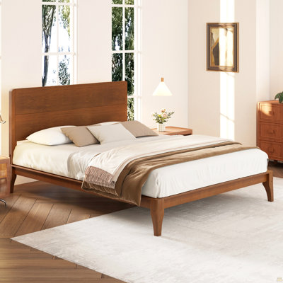 Mid-Century Modern King Size 12 Inch Bamboo Wood Platform Bed with Wood Slat Metal Support, No Box Spring Needed, Easy Assembly