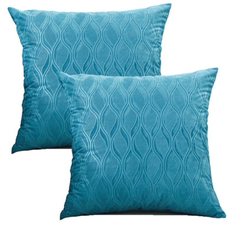 Housse de coussin en velours géométrique 18 po Velvet Ocean Waves, Bleu