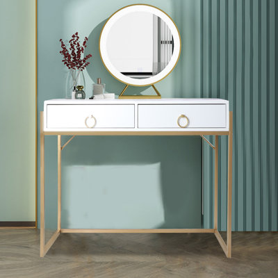 Denerick White Makeup Vanity Table Writing Desk with 2 Storage Drawers