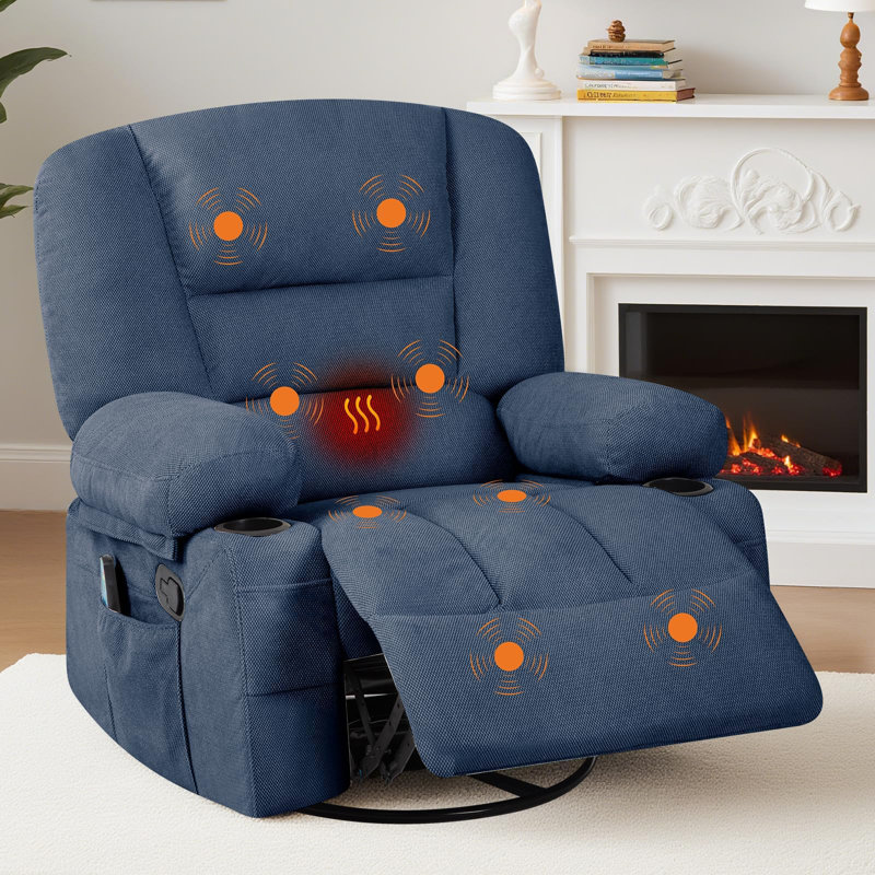 360° Swivel Recliner Chair with Vibration Massage & Heating, Extra-Wide Sofa for Living Room/Bedroom, Blue