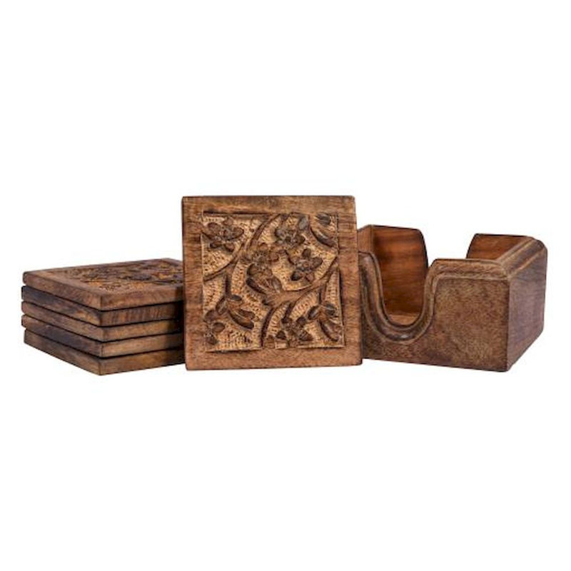 Ensemble de 6 sous-verres en bois à motif floral