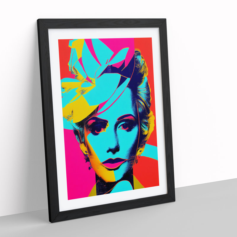 Neon Pop Art Woman - Single Picture Frame Print, 64cm H x 46cm W x 2cm D, Black Framed