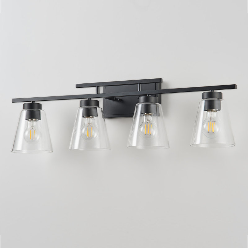 4 lumières de meuble-lavabo à intensité variable en métal noir et verre 4 lumières E26, certifié UL