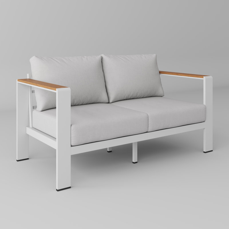 Canapé de patio en aluminium pour 2 personnes avec coussins en oléfine de 18 cm, Blanc