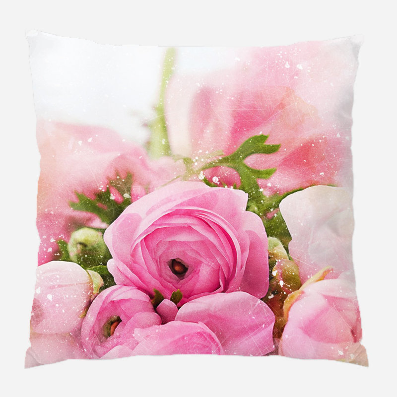 Coussin décoratif fleurs Ron, Microsuède, Intérieur