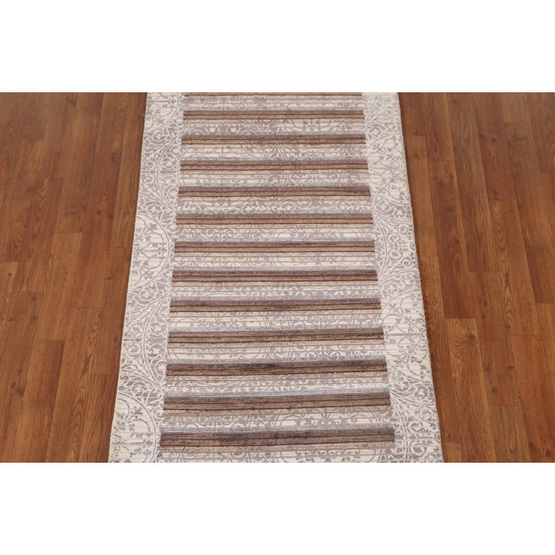 Tapis oriental rayé à motif abstrait indo 3 x 5