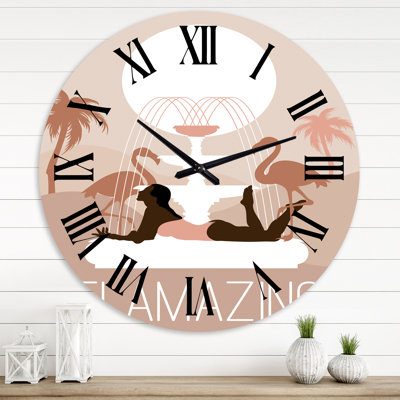 Horloge murale moderne Empowered Cosmic Women Geometric Goddess Series - noir et rouge
