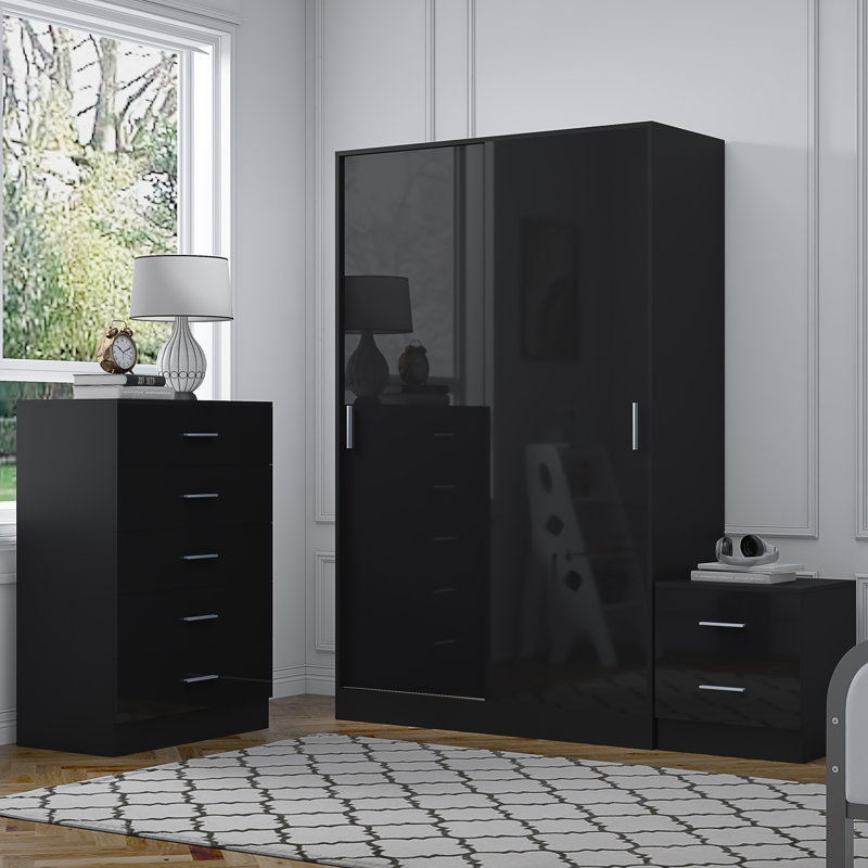 Eva Piece Bedroom Set, Black Gloss / Black Oak