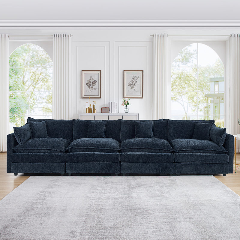 Canapé en chenille moderne, H 33,85 po x l 147,22 po x P 35,82 po, 4, Bleu