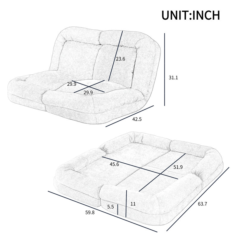 Convertible Fold-Out Double Sofa Bed, Gray