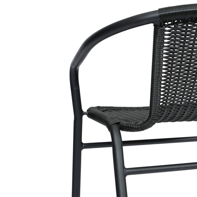 Tabouret de bar commercial intérieur / extérieur en rotin avec cadre en aluminium, Noir