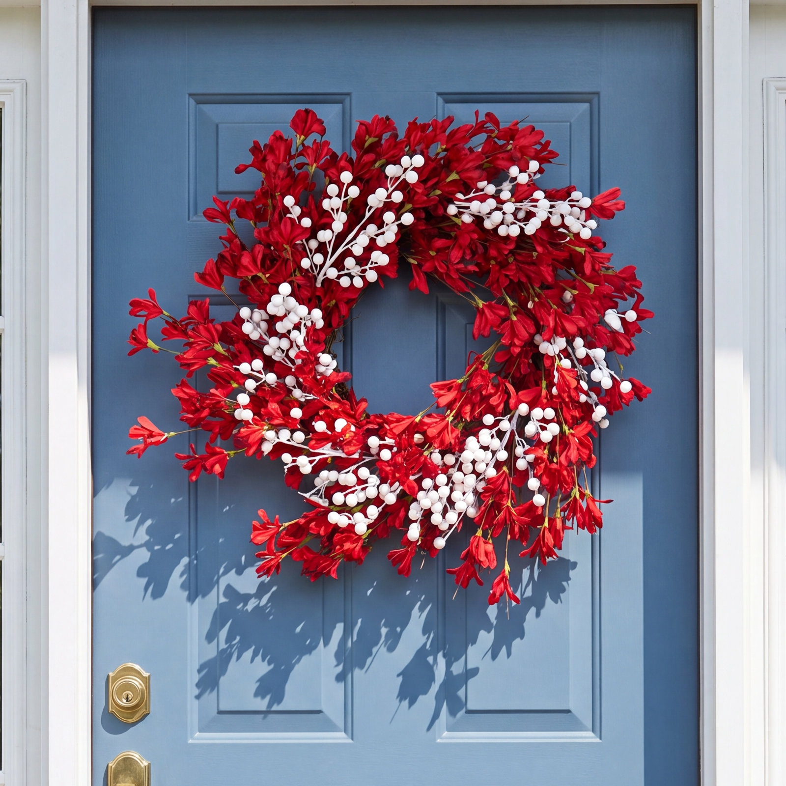 24" Handcrafted Forsythia, Berry Christmas Wreath