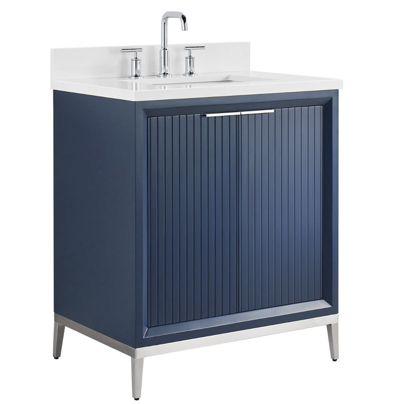 Bungalow 30" Freestanding Standard Single Bathroom Vanity with Top, Silver/Navy Blue
