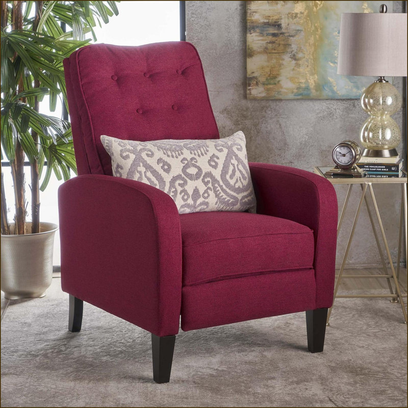 Fauteuils inclinables, fauteuil inclinable capitonné avec tissu en polyester rouge bourgogne, pieds en bois de bouleau | Largeur compacte de 30 po | Bourgogne rouge | Tissu en polyester