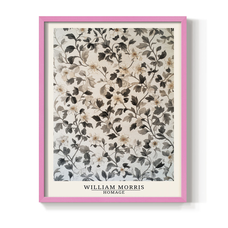 WM MORRIS Series DCLXXXI Framed Print - Solid Wood, 30" H x 24" W, Pink