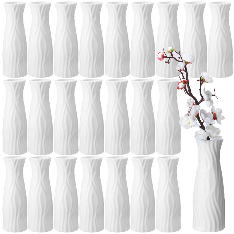 24 pièces Vases à fleurs composites en céramique incassables et blancs en plastique incassables pour des centres de table décoratifs (style classique)