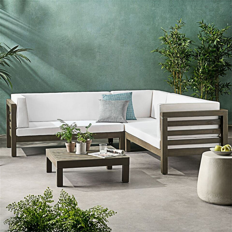 Ensemble modulaire d'extérieur en bois avec coussins