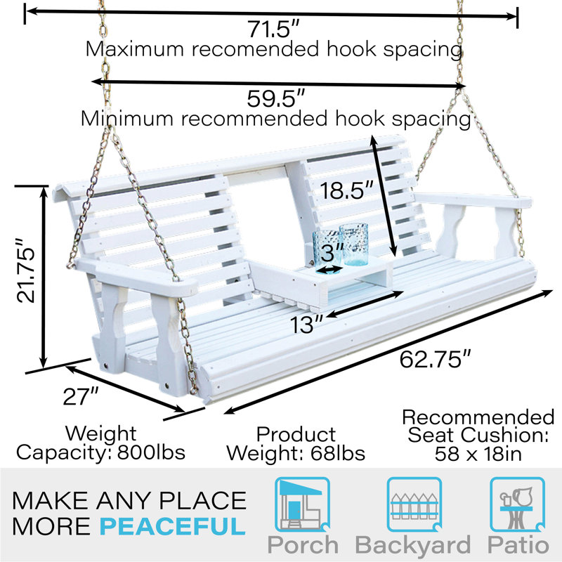 SainCroix Amish Rollback Console Treated Porch Swing, Semi-Solid White Stain