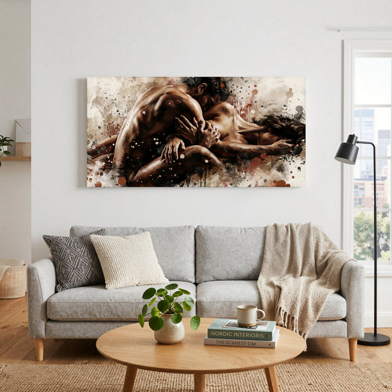 Ensemble de 1 toile murale « Étreinte passionnée », L 58 po x H 28 po, Toile tendue