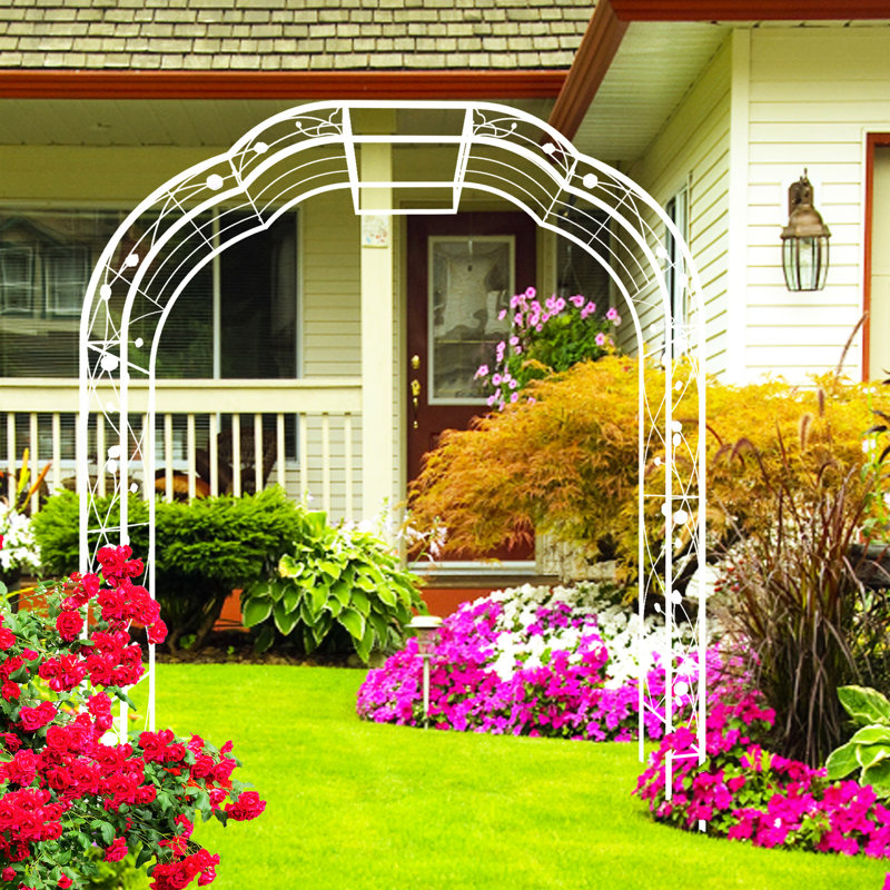 Arche de jardin en métal blanc crème, 250 cm de hauteur x 189 cm de large - Embellit votre extérieur et supporte vos plantes grimpantes