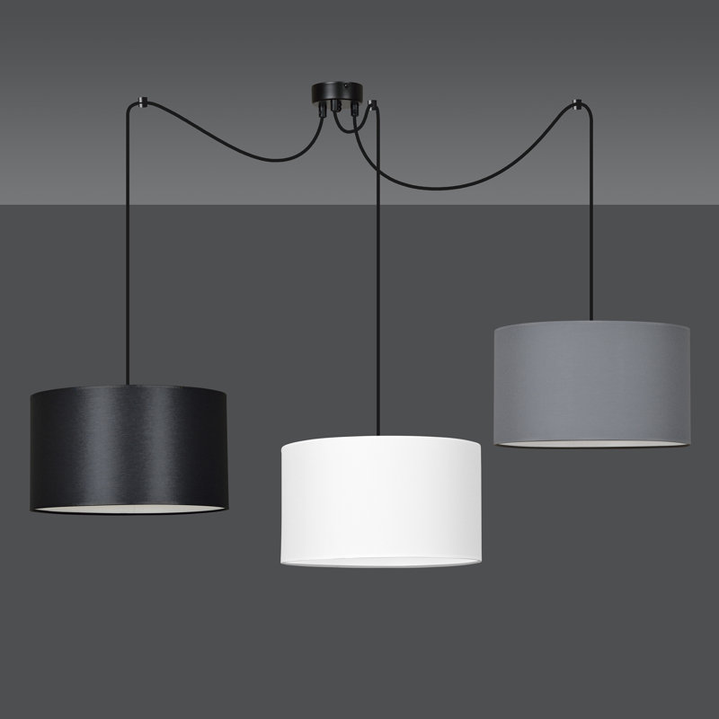 Pascua 3 - Light Black Drum Pendant, White/Black/Grey