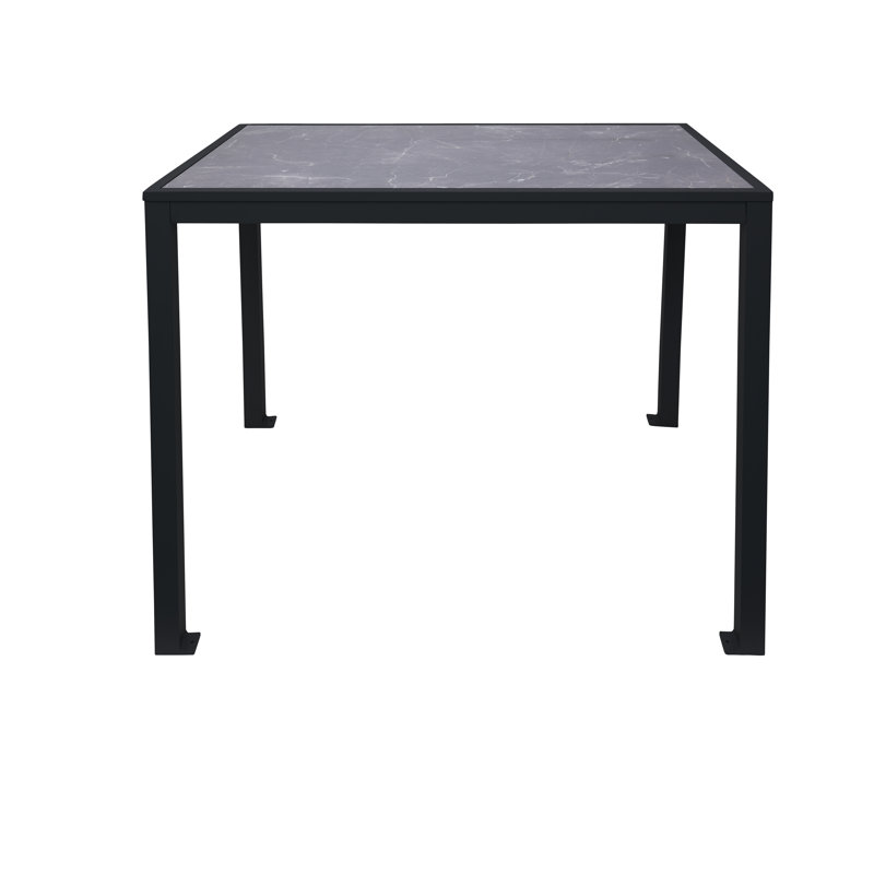 Surf Inlay 4 Person 48'' L x 40'' H Faux Marble Dining Table, Black/Gray