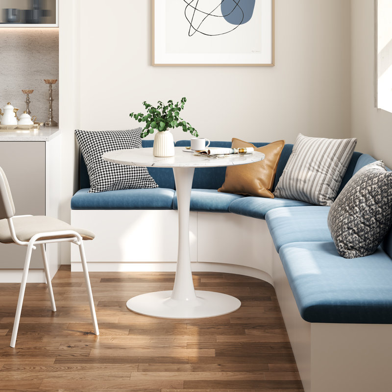 Table de salle à manger Amelia-Lillie, Blanc, Marbre blanc, H 28,74 po x L 31,5 po x l 31,5 po