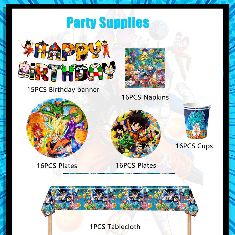 Dragon Ball Z Birthday Party Decoration Tableware Set, 80 Pcs Dragon Ball Z Party Supplies Tableware