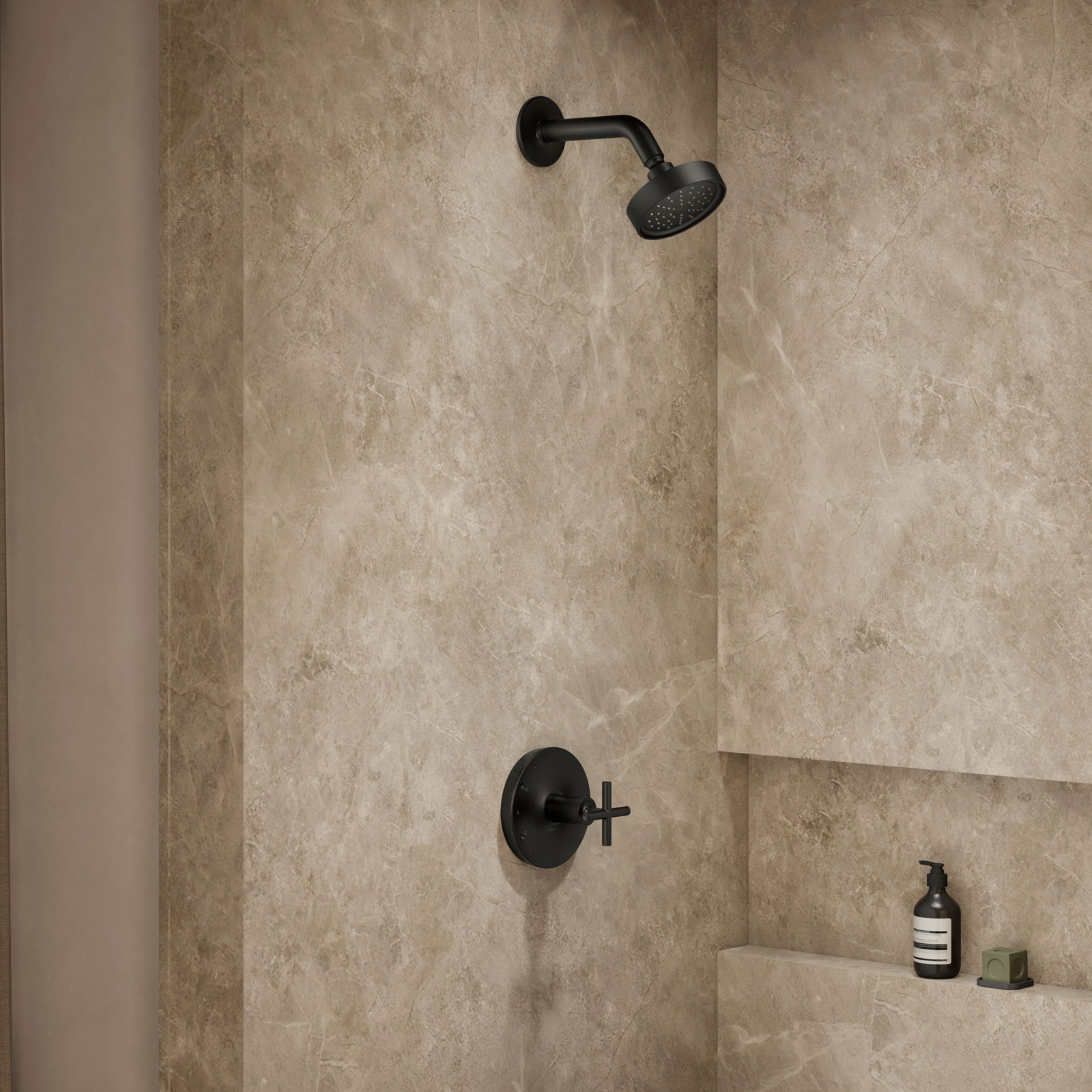 Purist Shower Trim, Cross Handle, Matte Black