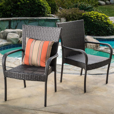 Ensemble de 2 chaises empilables d'extérieur, osier en PE gris avec pieds minces, chaises de patio en rotin