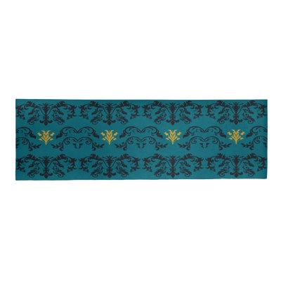 Tapis de couloir damassé bleu