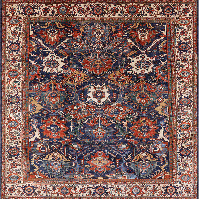 Tapis oriental bleu / beige / brun, Carré 4 pi