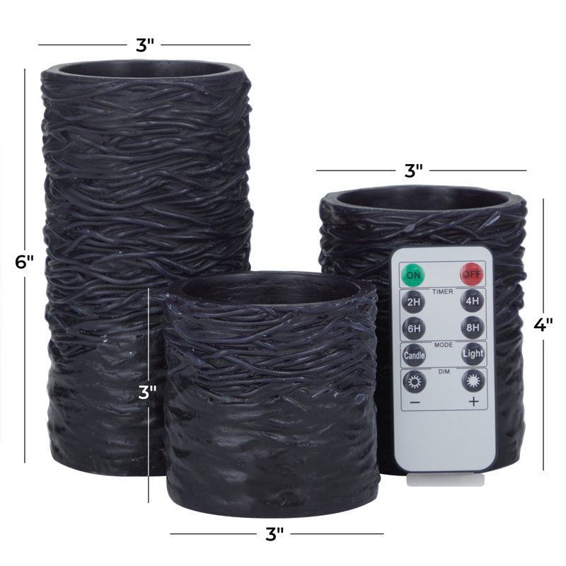 Traditional Wax Flameless Candle with Remote Control, Black