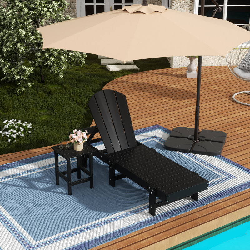 Laguna 77.6" Long Outdoor All-Weather Poly Reclining Single Chaise with Table, Black