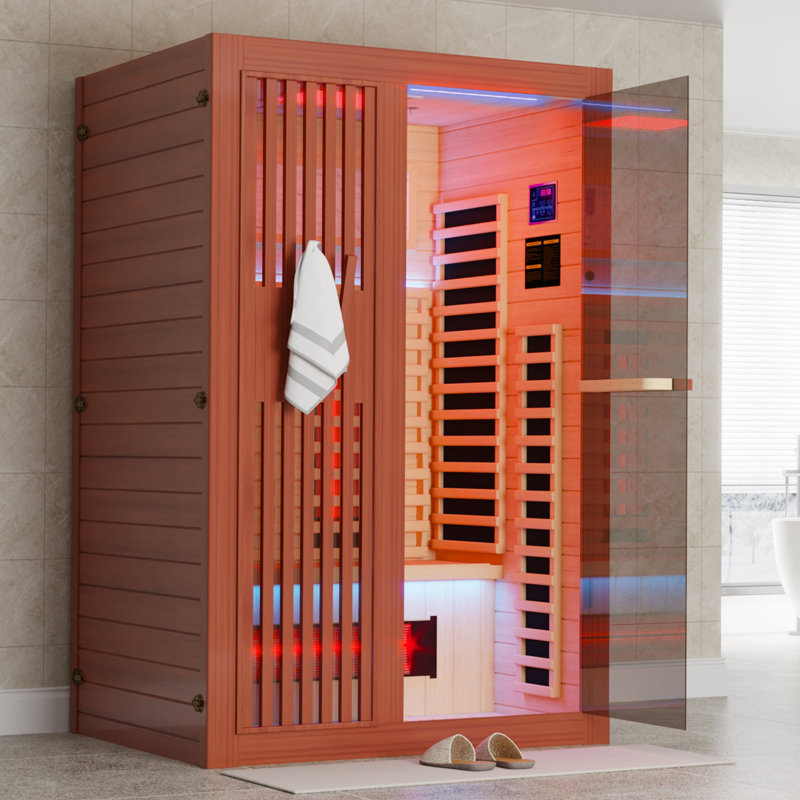 Full Spectrum Sauna For Home, 1~2 Person Indoor Infrared Sauna Room With 10 Minutes Warm-up Heate, Canadian Wood Home Infrared Sauna With Bluetooth And Tempered Glass